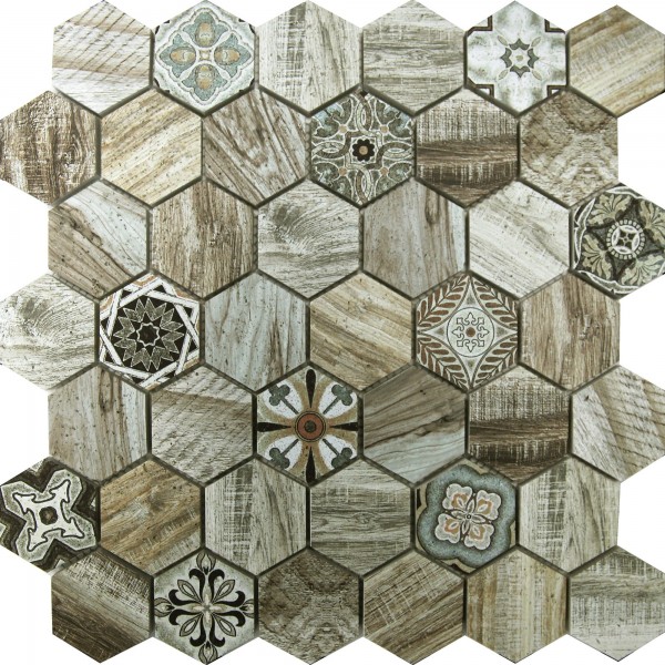 A hexagon shaped tileDescription automatically generated